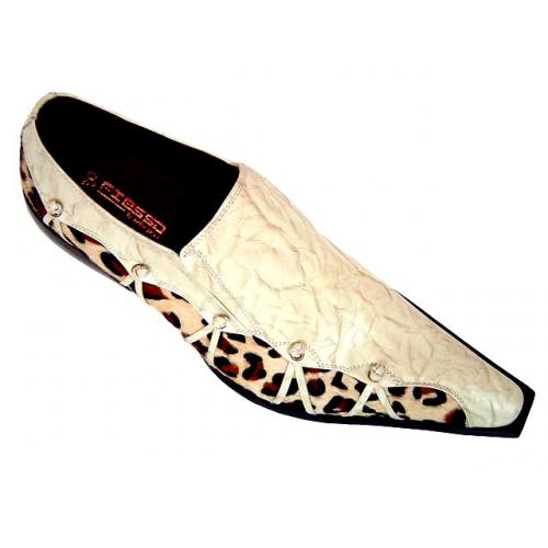 Fiesso Bone Leopard Hair Pointed Toe Leather Shoes FI8027